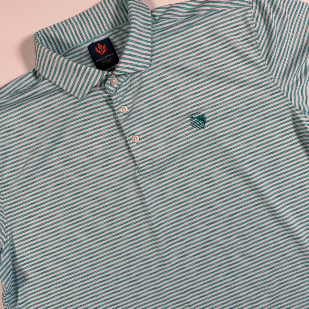 Donald Ross Sport Golf Polo Shirt Performance Stripe Short Sleeve Teal XL